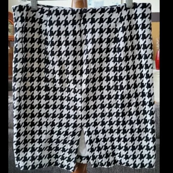 Houndstooth Skirt Classic Knee Length Pencil Zip Slit Stretch GO Inter Sz 12 - Picture 8 of 9
